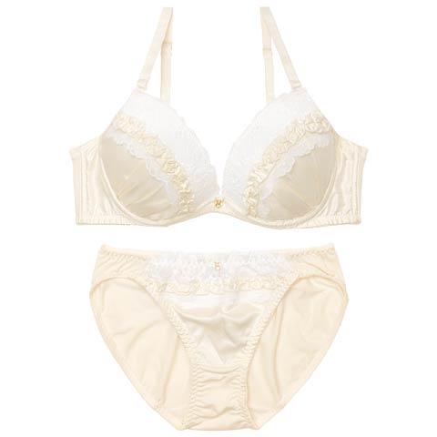 9/3新作!プリティーサテンフリルブラジャー&フルバックショーツ[推し][人気](クリーム-A70/ショーツM)
