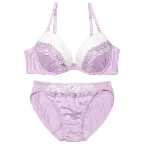 9/3新作!プリティーサテンフリルブラジャー&フルバックショーツ[推し][人気](ラベンダー-A70/ショーツM)