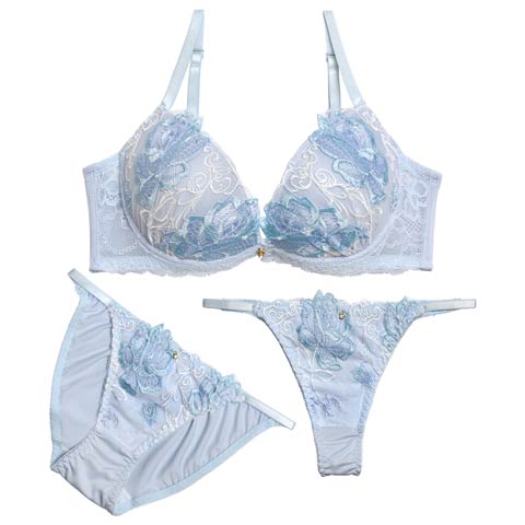 1/30新作!【三上悠亜着用】【3点セット】エレガントロゼブラジャー&フルバックショーツ&Tバックショーツ[推し](サックス-A70/ショーツM)