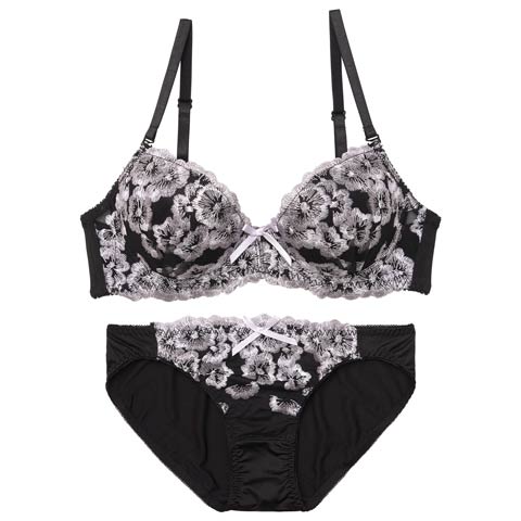 9/22新作!クラシックフローラルエンブロイダリーブラジャー&フルバックショーツ[推し][人気](ブラック-A70/ショーツM)