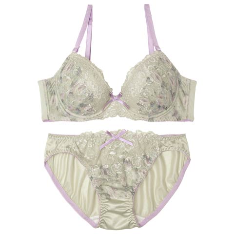 8/27新作!スモーキーレースローズ育乳ブラジャー&フルバックショーツ[推し][人気](グリーン-A70/ショーツM)