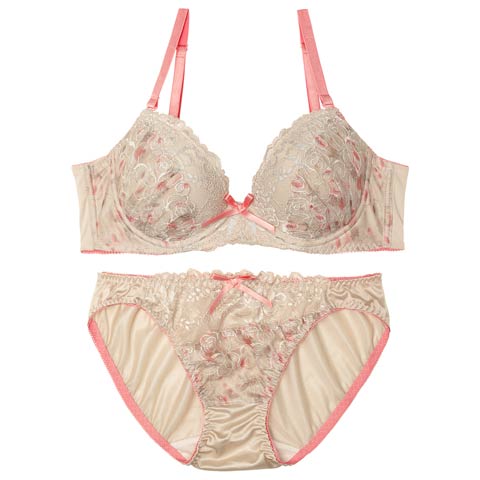 8/27新作!スモーキーレースローズ育乳ブラジャー&フルバックショーツ[推し][人気](グレージュ-A70/ショーツM)