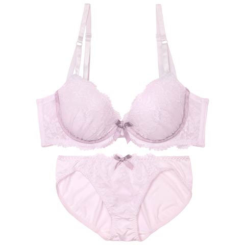9/18再販!バイカラーレーシィリボン育乳ブラジャー&フルバックショーツ[推し][人気](ラベンダー-A70/ショーツM)