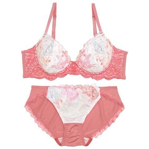 8/29新作!フェアリーバタフライ育乳ブラジャー&フルバックショーツ[推し][人気](ピンク-A70/ショーツM)