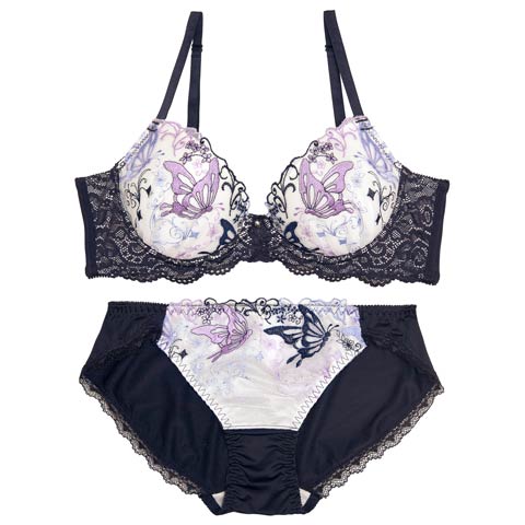 8/29新作!フェアリーバタフライ育乳ブラジャー&フルバックショーツ[推し][人気](ネイビー-A70/ショーツM)