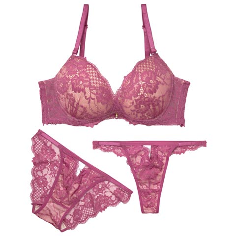 11/5新作!【3点セット】【GHIサイズ】カシュクールヌーディーレース育乳脇高ブラジャー&バック透けフルバック&Tバックショーツ[推し](パープル-G65/ショーツM)