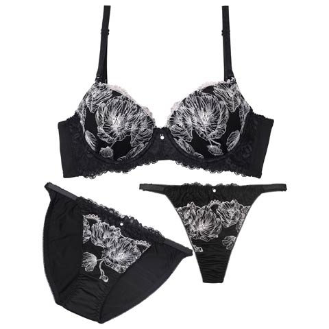 9/17新作!【3点セット】ミスティックフローラル育乳脇高ブラジャー&フルバック&Tバックショーツ[推し](ピンク-A70/ショーツM)