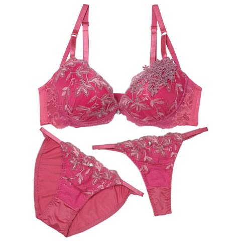 3/18新作!【3点セット】ルミナスボタニカルフラワーブラジャー&フルバック&Tバックショーツ[推し](ローズピンク-A70/ショーツM)