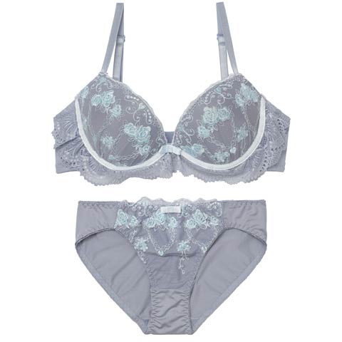 12/5新作!チャーミングハートローズブラジャー&フルバックショーツ[推し][人気](ブルーグレー-A70/ショーツM)