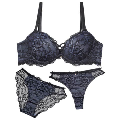 1/14新作!【3点セット】ジュエルレーシィコード育乳脇高ブラジャー&バック透けフルバック&Tバックショーツ[推し](ブラック-A70/ショーツM)