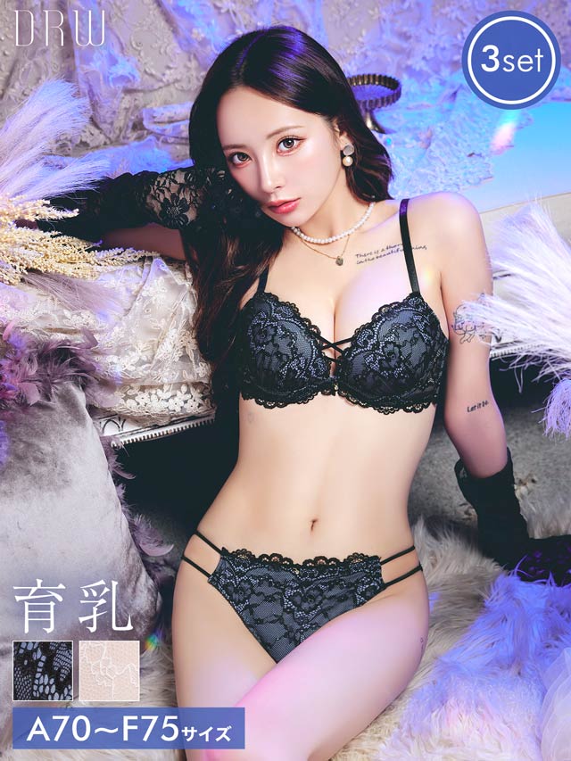 1/14新作!【3点セット】ジュエルレーシィコード育乳脇高ブラジャー&バック透けフルバック&Tバックショーツ[推し]