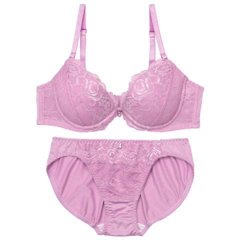 9/12新作!クラシックシンプルレースブラジャー&フルバックショーツ[推し][人気](パープル-A70/ショーツM)