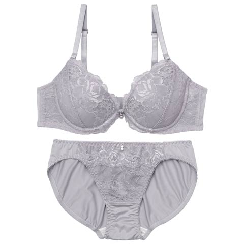 9/12新作!クラシックシンプルレースブラジャー&フルバックショーツ[推し][人気](グレー-A70/ショーツM)