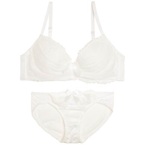 12/29新作!レーシィストライプシフォンブラジャー&フルバックショーツ[推し][人気](ホワイト-A70/ショーツM)