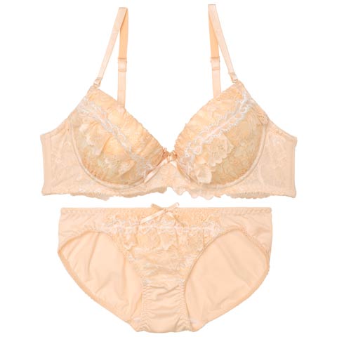 8/18新作!ドーリーフリルレースブラジャー&フルバックショーツ[推し][人気](オレンジ-A70/ショーツM)