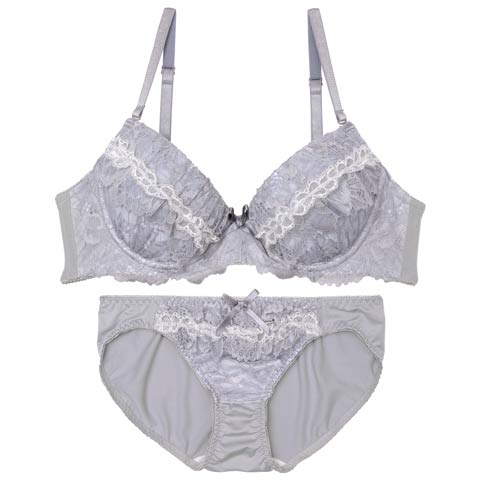8/18新作!ドーリーフリルレースブラジャー&フルバックショーツ[推し][人気](グレー-A70/ショーツM)