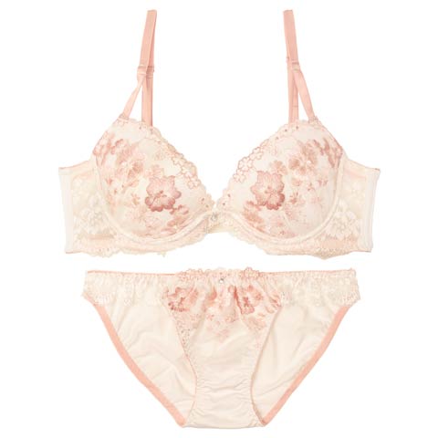 9/18再販!プレシャスフルールエンブロイダリー育乳ブラジャー&フルバックショーツ[推し][人気](アイボリー-A70/ショーツM)