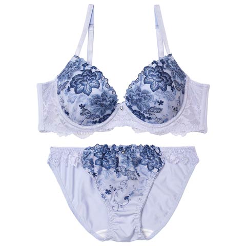 9/18再販!スウィートベルフルール育乳ブラジャー&フルバックショーツ[推し][人気](ブルー-A70/ショーツM)