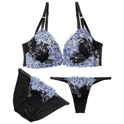 11/24新作!【三上悠亜着用】【3点セット】グロリアスシャイニーブルーム育乳脇高ブラジャー&フルバック&Tバックショーツ[推し](ブルー-A70/ショーツM)