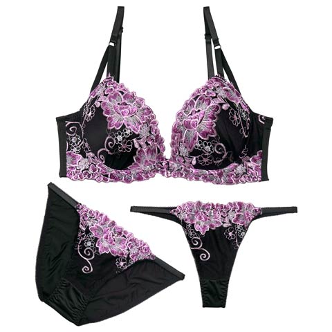 11/24新作!【GHIサイズ】【三上悠亜着用】【3点セット】グロリアスシャイニーブルーム育乳脇高ブラジャー&フルバック&Tバックショーツ[推し](パープル-G65/ショーツM)