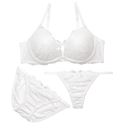 12/3再販!【三上悠亜着用】【3点セット】ロマンティックリボンコードブラジャー&フルバック&Tバックショーツ[推し](ホワイト-A70/ショーツM)