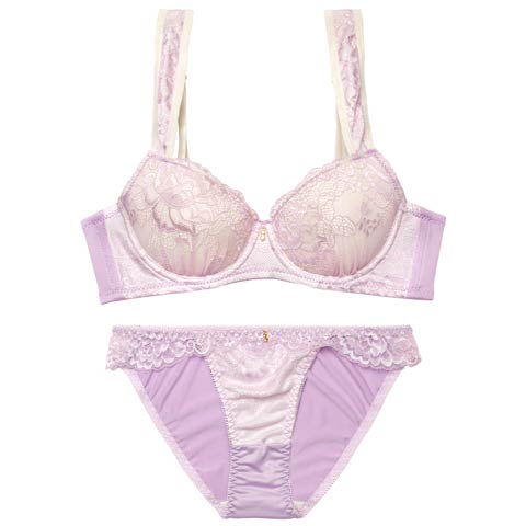 3/18新作!フェミニンパステルレース育乳脇高ブラジャー&フルバックショーツ[推し][人気](ラベンダー-A70/ショーツM)