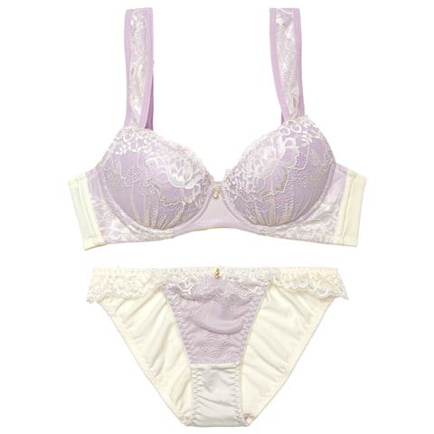 3/18新作!フェミニンパステルレース育乳脇高ブラジャー&フルバックショーツ[推し][人気](イエロー-A70/ショーツM)