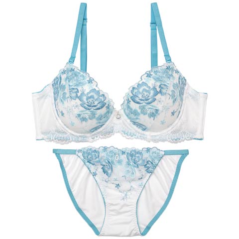 9/5新作!ピュアフローラルガーデン育乳ブラジャー&フルバックショーツ[推し][人気](ブルー-A70/ショーツM)