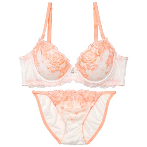 9/5新作!ピュアフローラルガーデン育乳ブラジャー&フルバックショーツ[推し][人気](オレンジ-A70/ショーツM)