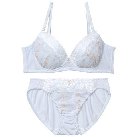 9/5新作!フルールガーリーフリル育乳ブラジャー&フルバックショーツ[推し][人気](サックス-A70/ショーツM)