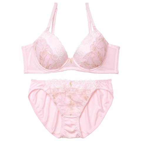 9/5新作!フルールガーリーフリル育乳ブラジャー&フルバックショーツ[推し][人気](ピンク-A70/ショーツM)