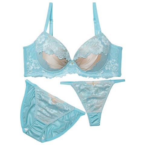 10/17新作!【3点セット】【GHIサイズ】グロッシーサテンフルール育乳ブラジャー&フルバック&Tバックショーツ[推し](エメラルドグリーン-G65/ショーツM)