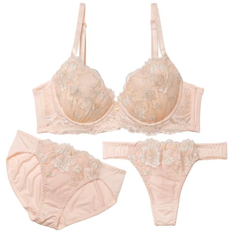 12/29新作!【3点セット】ロマンティックシャイニーブルーム育乳脇高ブラジャー&フルバック&Tバックショーツ[推し](ピンク-A70/ショーツM)