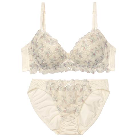 1/9新作!ドーリーローズブーケブラジャー&フルバックショーツ[推し][人気](アイボリー-A70/ショーツM)