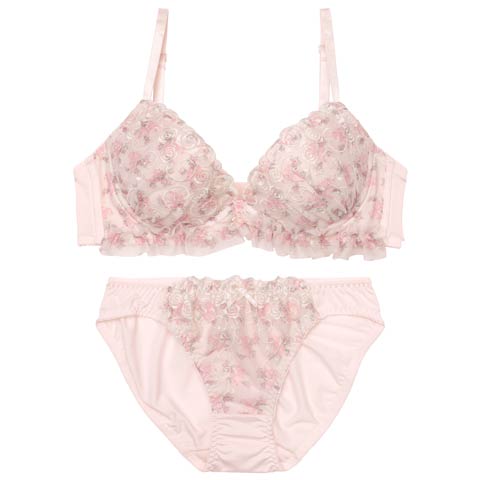 1/9新作!ドーリーローズブーケブラジャー&フルバックショーツ[推し][人気](ピンク-A70/ショーツM)