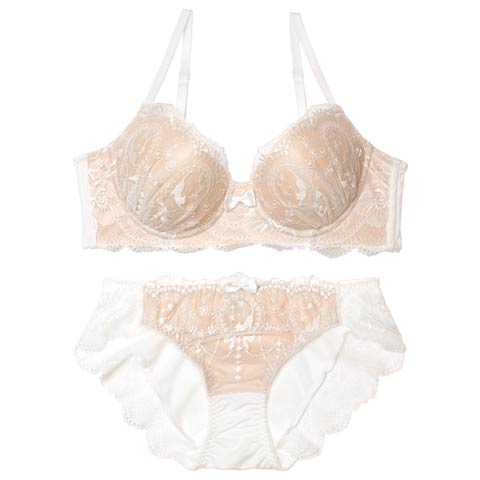1/16新作!ヌーディーレースキャット育乳脇高ブラジャー&フルバックショーツ[推し][人気](ホワイト-A70/ショーツM)