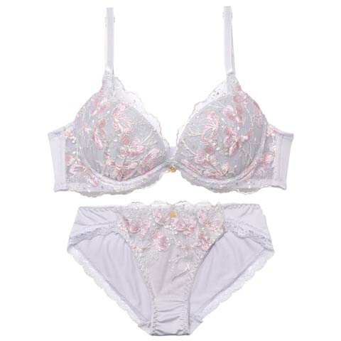 3/16新作!フローラルシアーメロウ育乳脇高ブラジャー&フルバックショーツ[推し][人気](ライトグレー-A70/ショーツM)
