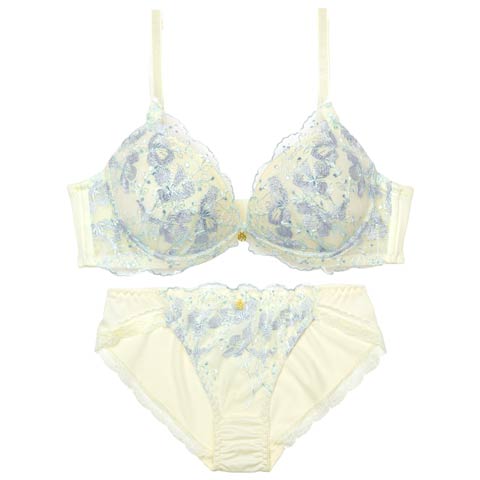 3/16新作!フローラルシアーメロウ育乳脇高ブラジャー&フルバックショーツ[推し][人気](イエロー-A70/ショーツM)