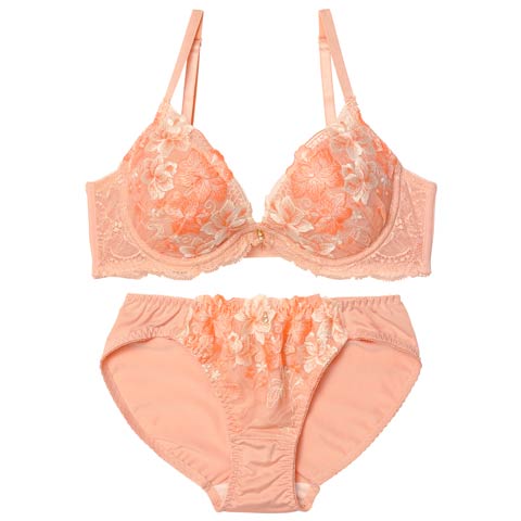 11/20再販!フェアリーフルールガーデン育乳ブラジャー&フルバックショーツ[推し][人気](オレンジ-A70/ショーツM)