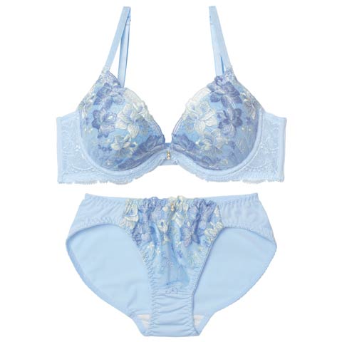 11/20再販!フェアリーフルールガーデン育乳ブラジャー&フルバックショーツ[推し][人気](ブルー-A70/ショーツM)