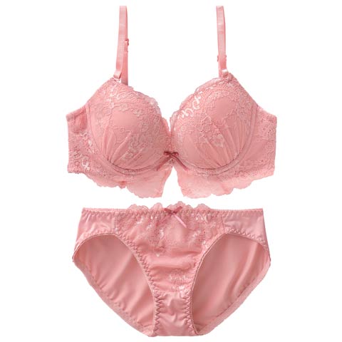 4/8新作!フローラルアンダーレースブラジャー&フルバックショーツ[推し][人気](ピンク-A70/ショーツM)