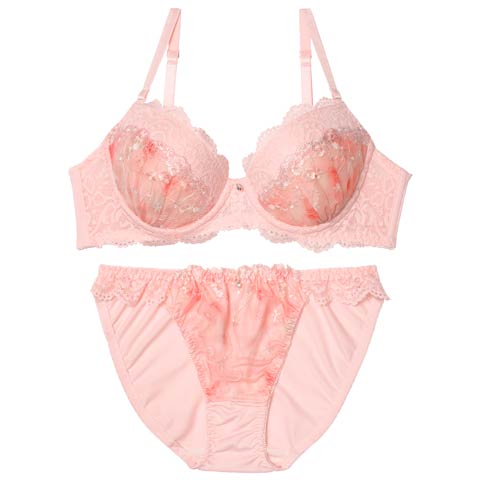 10/15新作!【EFサイズ】ブルームレースグラデーションブラジャー&フルバックショーツ[推し](ピンク-E65/ショーツM)