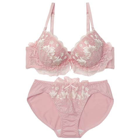 12/8新作!エレガンスフリルフラワーブラジャー&フルバックショーツ[推し][人気](ピンク-A70/ショーツM)