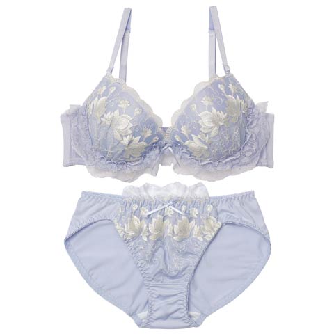 12/8新作!エレガンスフリルフラワーブラジャー&フルバックショーツ[推し][人気](ブルーグレー-A70/ショーツM)