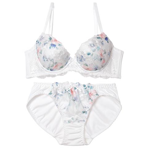10/24新作!スウィートフラワーベール育乳ブラジャー&フルバックショーツ [推し][人気](ホワイト-A70/ショーツM)