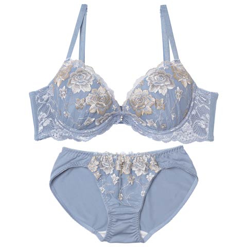 10/6新作!【GHIサイズ】エターナルブロッサム育乳ブラジャー&フルバックショーツ[推し](ブルー-G65/ショーツM)