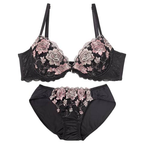 10/6新作!【GHIサイズ】エターナルブロッサム育乳ブラジャー&フルバックショーツ[推し](ブラック-G65/ショーツM)