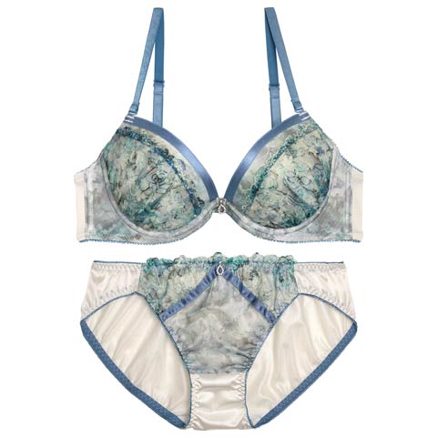 10/31新作!ダスティフラワーチュールレースブラジャー&フルバックショーツ[推し][人気](ブルー-A70/ショーツM)