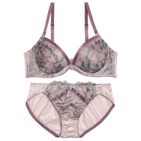 10/31新作!【EFサイズ】ダスティフラワーチュールレースブラジャー&フルバックショーツ[推し](パープル-E65/ショーツM)