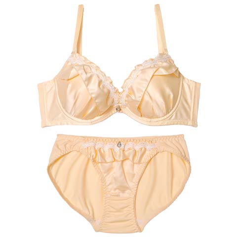 11/5新作!サテンフリルアーチ育乳脇高ブラジャー&フルバックショーツ[推し][人気](オレンジ-A70/ショーツM)